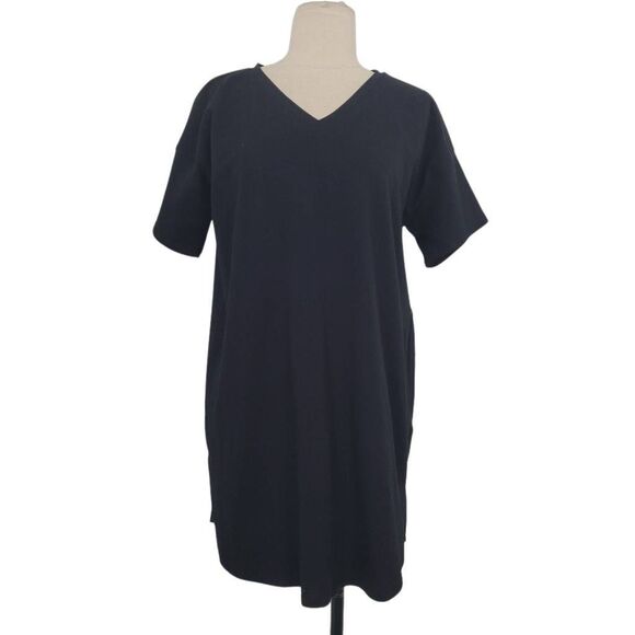 Eileen Fisher Tunic Top Womens XS Black Organic Cotton Mini Dress Minimalist - Picture 1 of 8
